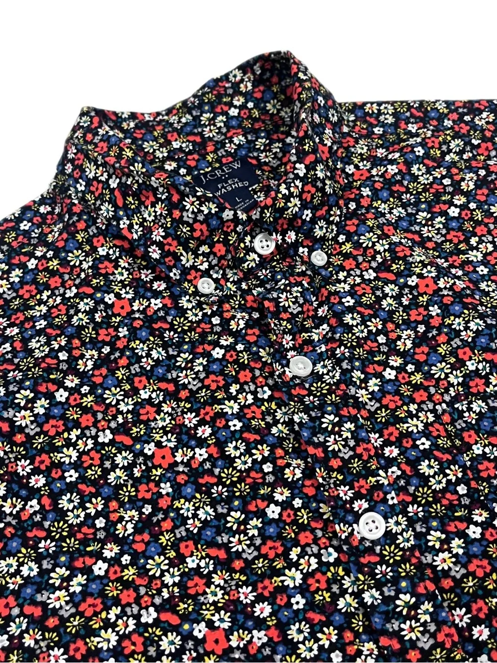 J. Crew Flex Washes Men’s L Navy Micro Floral Short Sleeve Button-Down